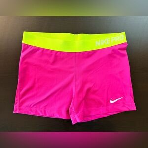 Nike Pro Dri-Fit Women's Pink Performance Spandex Shorts with Neon Waistband